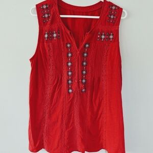Red Embroidered Sleeveless Blouse